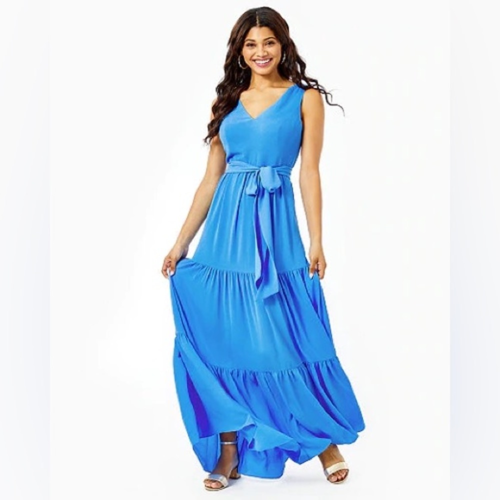 Lilly Pulitzer Maurine Maxi Dress in Blue Thistle - Size 2 - Blue